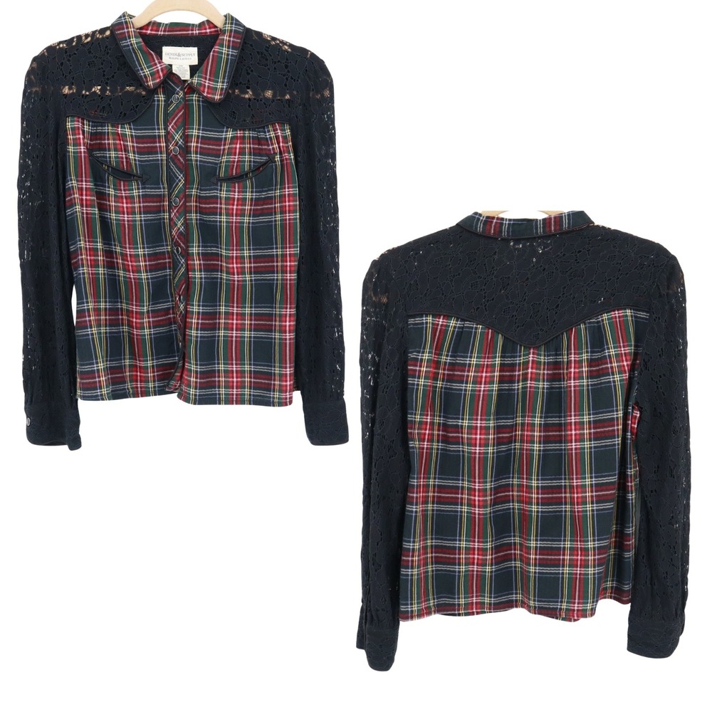 Denim & Supply Ralph Lauren Plaid Shirt Womens Med Western Vintage Lace Sleeves